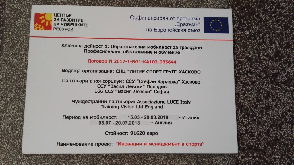Иновации и мениджмънт в спорта - СУ Васил Левски - Пловдив